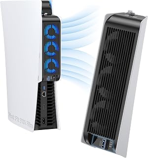Accesorios de refrigeraci&oacute;n para PS5, ventilador de refrigeraci&oacute;n KIWIHOME PS5 con LED, velocidad autom&aacute;tica, concentradores USB3.0 para disco PS5 y edici&oacute;n digital, no para PS5 Slim (Blanco)
