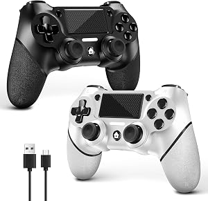 AceGamer 2 Pack Mando Inal&aacute;mbrico para PS4，Mando de Juego para PS4/Pro/Slim/PC，Gamepad Joystick con Turbo/Bot&oacute;n Trasero/Doble Vibraci&oacute;n/6-Axis Sensor Girosc&oacute;pico/Panel T&aacute;ctil (Blanco o Negro)