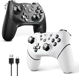AceGamer 2pcs Mando inal&aacute;mbrico para Switch 2/Switch/Lite/OLED, Mando para Switch Pro con funci&oacute;n de despertador con un bot&oacute;n/vibraci&oacute;n/turbo/pantalla(Blanco y Negro)