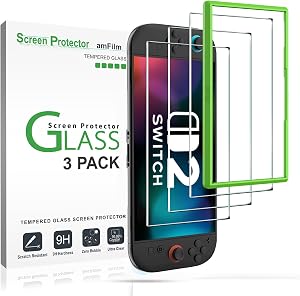 amFilm Protector Pantalla (3 Piezas) para Nintendo Switch 2 Model 2025, Cristal Vidrio Templado Protector de Pantalla para Nintendo Switch 2