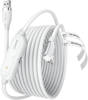 AMVR 16FT (5 m) Cable de conexi&oacute;n de carga Accesorios compatibles con Meta Quest 3/3S L&iacute;nea de datos con puerto de carga r&aacute;pida independiente, velocidad de transferencia m&aacute;xima de 5 Mbps a PC/Steam