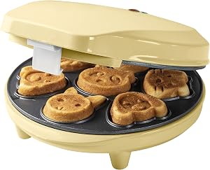 Bestron Gofrera para Mini-Cookies, Mini-Galletera con Motivos de Animales, Gofrera para Mini-Galletas, con Almohadilla para Hornear y Revestimiento Antiadherente, 700 W, Color: Amarillo