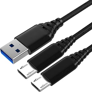 Cable de Carga Para Mando Nacon Playstation 4/PS4 Slim/PS4 Pro/DualShock 4 - Para Xbox One/One S/One Elite/One X, Trenzado de Nylon Cargador Micro USB 3M 2 Pack Carga R&aacute;pida y Sincronizaci&oacute;n