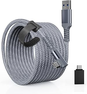 Cable de enlace Tiergrade 6M compatible con Quest2 / Pico 4, accesorios de cable USB A a C con transferencia de datos de 5 Gbps, cable USB3.0 trenzado de nylon para auriculares VR y PC para juegos