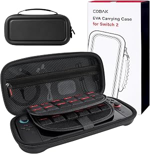 CoBak Funda Nintendo Switch 2 (2025) - Set 3en1: 2 Protectores Vidrio + 2 Gomas Palancas + Funda R&iacute;gida Port&aacute;til, Negro