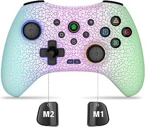 Controlador inal&aacute;mbrico para conmutador/Lite/OLED, PS3/PS4/PS5, controlador Bluetooth para Windows PC/IOS/Android/Steam con colores RGB geniales, programable, vibraci&oacute;n, turbo/desactivaci&oacute;n
