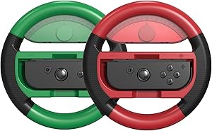 COODIO Volante Pro Switch, Joy-Con, Grip Cómodo de Carreras para Mario Kart 8 Deluxe / Nintendo Switch & Versión OLED, M Rojo / L Verde (Pack de 2)