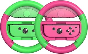 COODIO Volante Pro Switch, Joy-Con, Grip Cómodo de Carreras para Mario Kart 8 Deluxe / Nintendo Switch & Versión OLED, Verde Neón / Rosa Neón (Pack de 2)