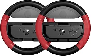 COODIO Volante Pro Switch, Volante Joy-Con, Grip C&oacute;modo Volante de Carreras para Mario Kart 8 Deluxe / Nintendo Switch & Versi&oacute;n OLED, Negro / Rojo (Pack de 2)