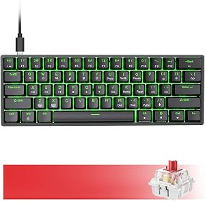 Dierya DK61se Teclado Mec&aacute;nico Gaming Mini 60% Red Switch Mechanical Keyboard Retroiluminaci&oacute;n Azul Hielo,Cable USB-Type C,Teclado Ultra-Compacto 61 Teclas Anti-Fantasma para PC/Mac/Windows