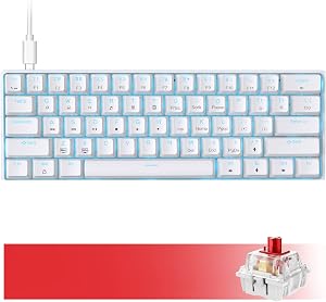 Dierya DK61se Teclado Mec&aacute;nico Gaming Mini 60% Red Switch Mechanical Keyboard Retroiluminaci&oacute;n Azul Hielo,Cable USB-Type C,Teclado Ultra-Compacto 61 Teclas Anti-Fantasma para PC/Mac/Windows