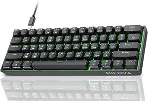 Dierya DK61se Teclado Mec&aacute;nico Gaming Mini 60% Red Switch Mechanical Keyboard Retroiluminaci&oacute;n Verde,Cable USB-Type C,Teclado Ultra-Compacto 61 Teclas Anti-Fantasma US Layout para PC/Windows