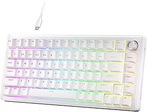 Dierya DK81E Teclado Mec&aacute;nico Gaming 75%,Teclado Mec&aacute;nico Gasket con Knob,RGB Hot Swap Switches Lineales Cremosos,Compacto 81 Teclas Anti-Ghosting,Disposici&oacute;n QWERTY-US,Blanco