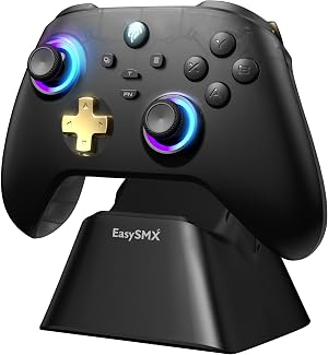 EasySMX D05 Mando PC Inalambrico con Base de Carga - RGB Luz - Hall Joystick - Hall Trigger, Gamepad con 1000 mAh Bater&iacute;a Recargable- Vibraci&oacute;n - Turbo- para PC/Switch/M&oacute;vil - Negro