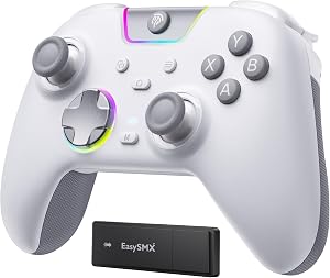 EasySMX X05 Pro Mando Inal&aacute;mbrico para PC &ndash; Botones Silenciosos Mejorados, Gatillos de 2 Etapas, Joysticks Hall, Sondeo 1000Hz, Bater&iacute;a 1000mAh, 2.4G, Multiplataforma PC/Switch/Android/iOS, Blanco