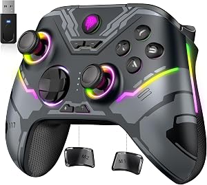 EasySMX X15 Mando PC Inalambrico con RGB Luz- Hall Joystick- Hall Trigger- 1000 mAh Bater&iacute;a Recargable- Turbo para PC/Switch/M&oacute;vil/Tableta- Gamepad PC Compatible con Black Myth: Wukong- Gris