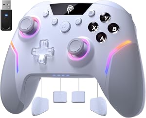 EasySMX X20 Elite Mando PC Inalambrico con Hall Gatillo Conmutable 2 en 1- Hall Joystick Desmontable- Mando para PC con Botones Mec&aacute;nicos- RGB Luz- 1000mAh Bater&iacute;a para PC/Switch/M&oacute;vil- Blanco