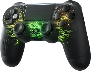 ECHTPower Mando Inal&aacute;mbrico para PS4, Mando RGB para PS4/Pro/Slim/PC, Bater&iacute;a de 1000mAH, con Vibraci&oacute;n, Giroscopio, Conector de Audio 3.5mm, Agarre Antideslizante, Diseno Ergon&oacute;mico