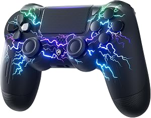 ECHTPower Mando para PS4, Mando Inal&aacute;mbrico con Luces RGB para PS4/Pro/Slim, Bater&iacute;a de 1000mAH, Doble Vibraci&oacute;n, Bater&iacute;a de 1000mAH, Conector de Audio 3.5mm, Agarre Antideslizante, Ergon&oacute;mico