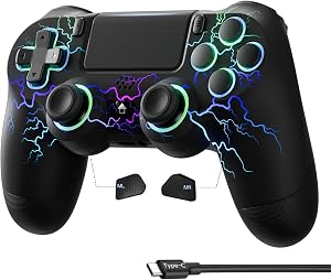 ECHTPower Mando para PS4/PC, 2025 Upgrade Mando Bluetooth para PS4/PC, Type-C Puerto, Hall Joystick, Botones Traseros, 1000mAH Bater&iacute;a, Turbo, Vibraci&oacute;n, Giroscopio, Dies&ntilde;o Ergon&oacute;mico Antideslizante