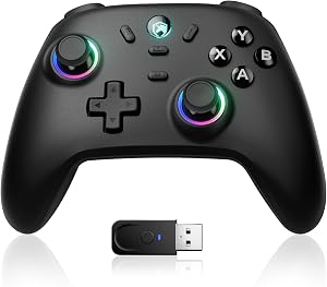 ECHTPower Mando PC Inal&aacute;mbrico, 1000Hz Taza, 3 Modos(Bluetooth+2.4G+Cable), Hall Joystick, 800mAh Bater&iacute;a, con Turbo y Vibraci&oacute;n Ajustable, Mando Gaming con Luces para PC/Switch/iOS/Android