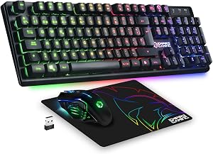 Empire Gaming - Armor RF800 Teclado y Rat&oacute;n para Gamers Inal&aacute;mbrico Recargable QWERTY(Layout Espa&ntilde;ol) con Mouse Pad-RGB Wireless 2.4Ghz Keyboard-4800 dpi Mouse-PC PS4 PS5 Xbox One/Series Mac-Negro