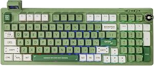 EPOMAKER RT100 Gasket Teclado Mec&aacute;nico BT5.0/2.4G/USB-C con Pantalla Personalizable, Perilla, Hot-Swap, 5000mAh Bater&iacute;a para Win/Mac/Gaming(RT100 Green, Sea Salt Silent Switch)