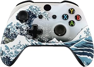 eXtremeRate Carcasa para Xbox One S X Accesorios Funda Delantera Protectora de la Placa Frontal Cubierta Antideslizante para Xbox One X S Control-Model 1708 (La Gran Ola)