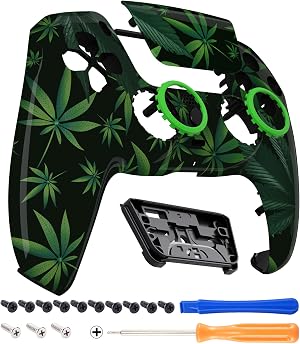 eXtremeRate Luna Redise&ntilde;ado Carcasa Frontal con Panel T&aacute;ctil Compatible con ps5 BDM-010 BDM-020 BDM-030 BDM-040 Carcasa Delantera Placa Frontal Funda Portectora Compatible con ps5(Hojas Verdes)