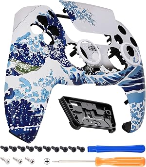 eXtremeRate Luna Redise&ntilde;ado Carcasa Frontal con Panel T&aacute;ctil Compatible con ps5 BDM-010 BDM-020 BDM-030 BDM-040 Carcasa Delantera Placa Frontal Funda Portectora Compatible con ps5(La Gran Ola)