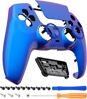 eXtremeRate Luna Redise&ntilde;ado Carcasa Frontal con Panel T&aacute;ctil Compatible con ps5 BDM-010 BDM-020 BDM-030 BDM-040 Control Placa Frontal Funda Portectora Compatible con ps5 Mando(Azul a Violeta)