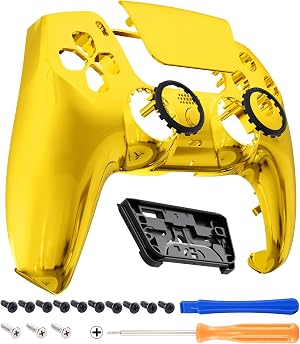 eXtremeRate Luna Redise&ntilde;ado Carcasa Frontal con Panel T&aacute;ctil Compatible con ps5 BDM-010 BDM-020 BDM-030 BDM-040 Control Placa Frontal Funda Portectora Compatible con ps5 Mando(Dorado Cromo)
