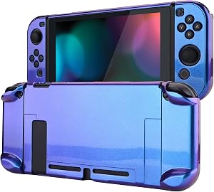 eXtremeRate PlayVital Funda Brillante para Nintendo Switch Carcasa Dura Estuche Protector Separable de Joycons Protectora Dockable Cover C&aacute;scara para Control Switch Joycon Consola(Azul a Violeta)