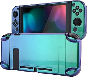 eXtremeRate PlayVital Funda Brillante para Nintendo Switch Carcasa Dura Estuche Protector Separable de Joycons Protectora Dockable Cover C&aacute;scara para Control Switch Joycon Consola(Violeta a Verde)