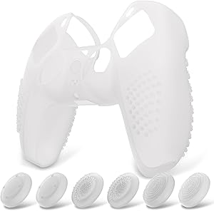 eXtremeRate PlayVital Funda de Silicona para ps5 Mando - Carcasa Protectora con 6 Tapas de Joysticks, Impermeable, Resistente y Antideslizante, Funda de Goma Suave, 3D Tachonado (Brilla en Oscuridad)