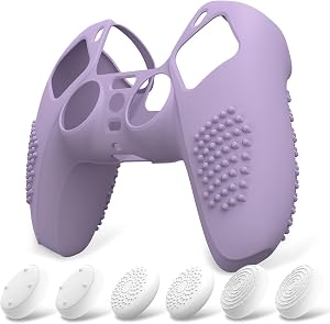 eXtremeRate PlayVital Funda de Silicona para ps5 Mando - Carcasa Protectora con 6 Tapas de Joysticks, Impermeable, Resistente y Antideslizante, Funda de Goma Suave, 3D Tachonado (Malva Violeta)