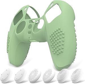 eXtremeRate PlayVital Funda de Silicona para ps5 Mando - Carcasa Protectora con 6 Tapas de Joysticks, Impermeable, Resistente y Antideslizante, Funda de Goma Suave, 3D Tachonado (Matcha Verde)