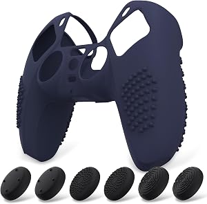 eXtremeRate PlayVital Funda de Silicona para ps5 Mando - Carcasa Protectora con 6 Tapas de Joysticks, Impermeable, Resistente y Antideslizante, Funda de Goma Suave, 3D Tachonado (Oscuro Azul)