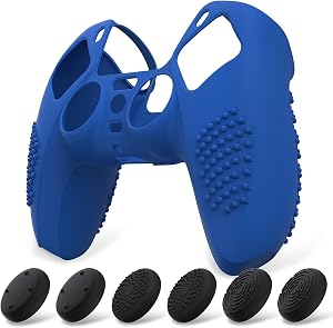 eXtremeRate PlayVital Funda de Silicona para ps5 Mando - Carcasa Protectora con 6 Tapas de Joysticks, Impermeable, Resistente y Antideslizante, Funda de Goma Suave para ps5, 3D Tachonado (Azul)