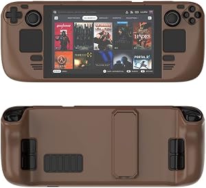 Funda Protectora Compatible con Steam Deck, Colorida Funda Protectora de Material para PC con Soporte para Consola de Juegos Accesorios (S&oacute;lo Funda) (Marr&oacute;n)
