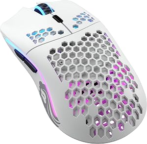 Glorious Gaming Model O Wireless Rat&oacute;n gaming inal&aacute;mbrico - 69 g superligero, dise&ntilde;o colmena, RGB, ambidiestro, sin lag 2,4 GHz inal&aacute;mbrico, hasta 71 horas de bater&iacute;a - Blanco mate