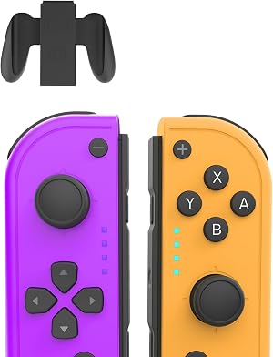 Guifun Mando para Switch, Mandos Switch Inalambricos para Switch/Lite/OLED con Giroscopio de 6 Eje/Dual Vibraci&oacute;n, ergon&oacute;mico, con un Soporte-Morado y Naranja