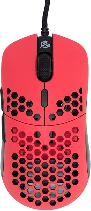 Gwolves Hati HTM - Rat&oacute;n para juegos con cable ultraligero con dise&ntilde;o de panal 3360, patines de PTFE, 6 botones, solo 61 G (rojo oscuro)