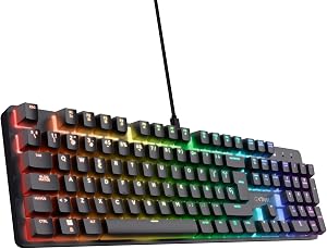 GXTrust Zora Teclado Mec&aacute;nico Espa&ntilde;ol QWERTY con Iluminaci&oacute;n RGB, Negro | Interruptores Lineales Huano, N-Key Rollover Anti-ghosting, Teclado Gaming Programmable con Cable USB para PC Port&aacute;til