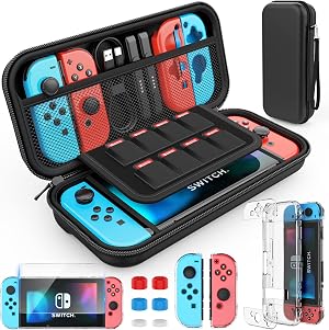 HEYSTOP Funda de transporte para consola Nintendo Switch y accesorios, con carcasa para pantalla HD y tapas protectoras de palancas del mando