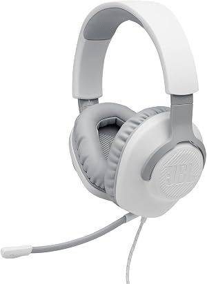 JBL Quantum 100 Auriculares para gamers con sonido QuantumSOUND, micr&oacute;fono Boom y, dise&ntilde;o ligero y c&oacute;modo a la par que llamativo, compatible con m&uacute;ltiples plataformas, en blanco