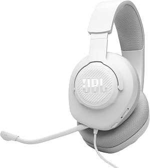JBL Quantum 100M2 cascos circumaurales para gaming, JBL QuantumSOUND Signature, cable de audio de 3.5 mm, compatibles con m&uacute;ltiples plataformas, micr&oacute;fono desmontable, funci&oacute;n de silencio, blanco