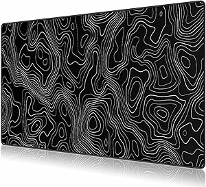JIALONG Alfombrilla Raton Ordenador Grande Gaming Mouse Pad XXL 900x400mm, Lavable, Base de Caucho para Gamers, PC y Portátil - Topografía Negra
