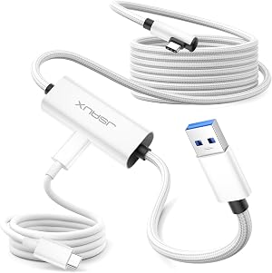 JSAUX Cable de Enlace 5M Compatible con Accesorios Meta Oculus Quest 3/2/Pro, PICO4/Pro 【 Carga Mientras juegas | Juega Todo el d&iacute;a sin bater&iacute;a 】 Carga USB 3.0 de Alta Velocidad de 10 Gbps 2 & 1