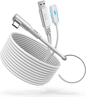 KIWI design Cable Link con Carga 5M Compatible con Meta Quest 3s Quest 3 Quest 2/Pro/Accesorios Pico 4 y PC/SteamVR, Cable USB 3.0 a USB-C Link con Super Rápida 5 Gbps, para Juego Prolongado